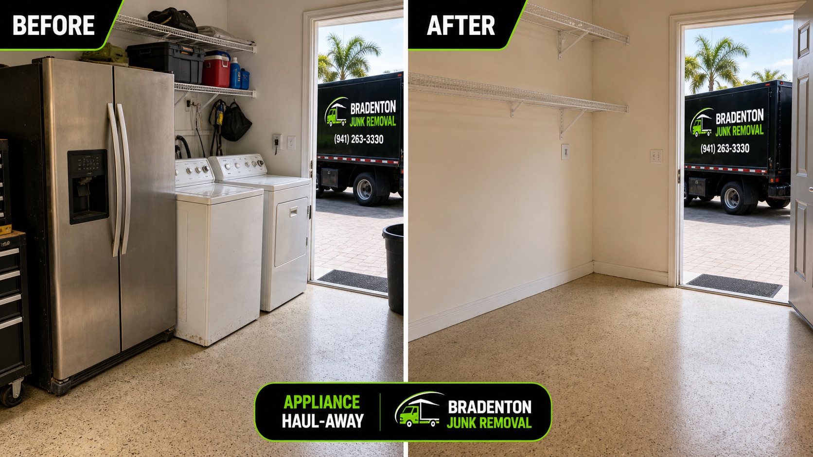 Appliance removal service in Bradenton FL — old appliances being hauled away by crew